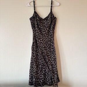 Ann Taylor Like New Patterned Brown Silk Midi Dress Size 6